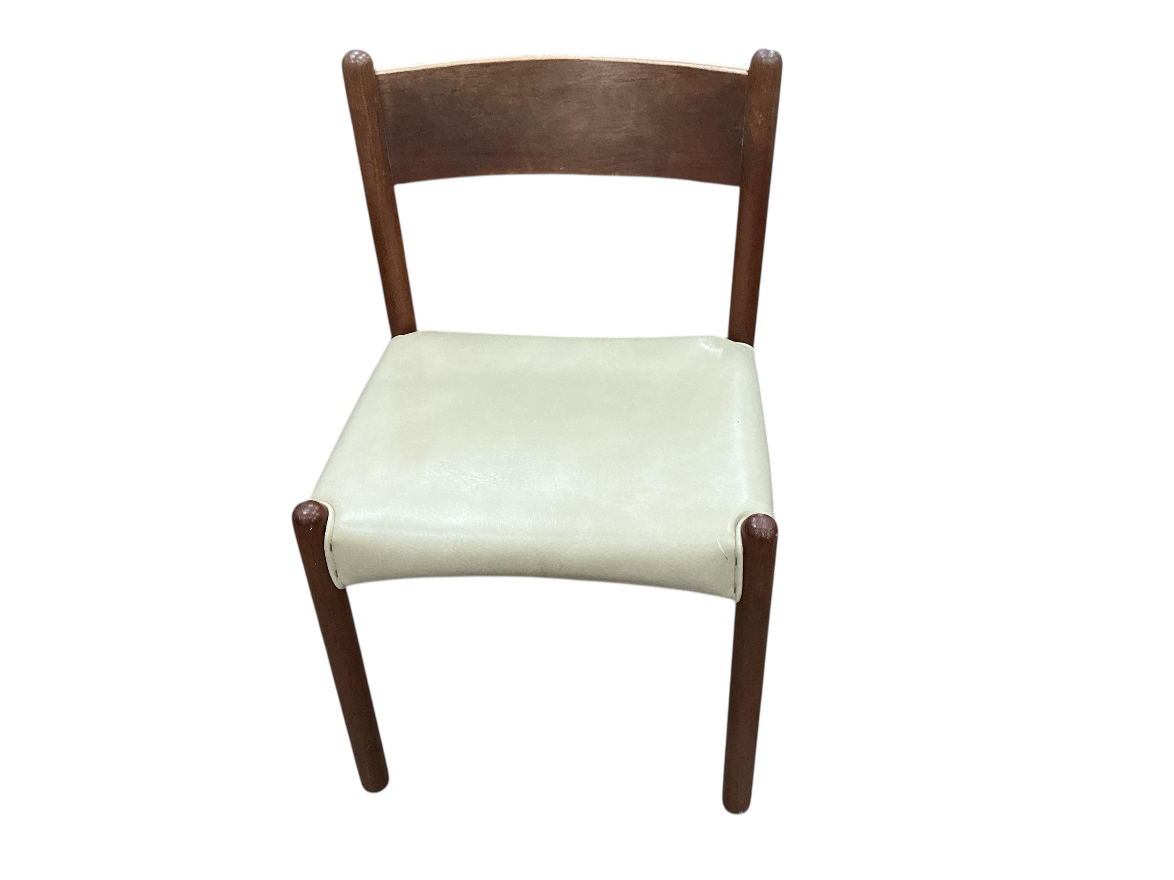 A set of six mid century Danish teak dining chairs, width 47cm, depth 46cm, height 76cm